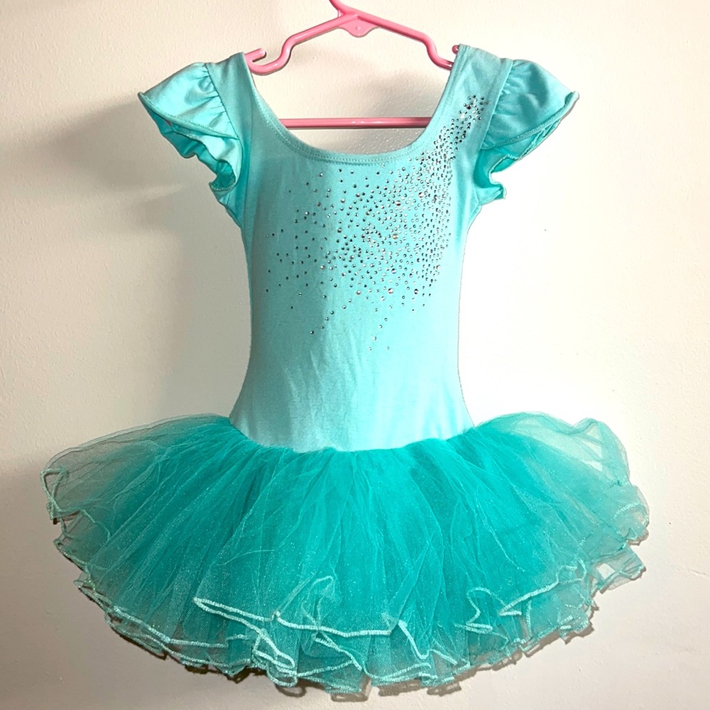 Girls Skirted Leotard Seafoam Sparkle Rhinestone Tutu Ballerina Dress 3T
